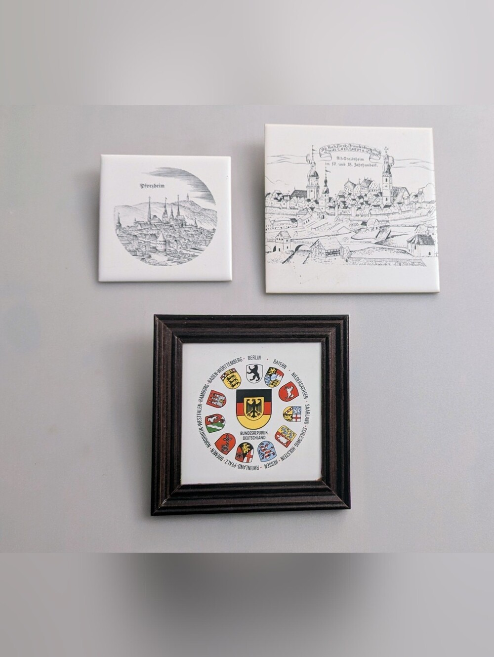 Set of 3 Vintage Germany Souvenir Tiles Villeroy & Boch. Made in Germany.